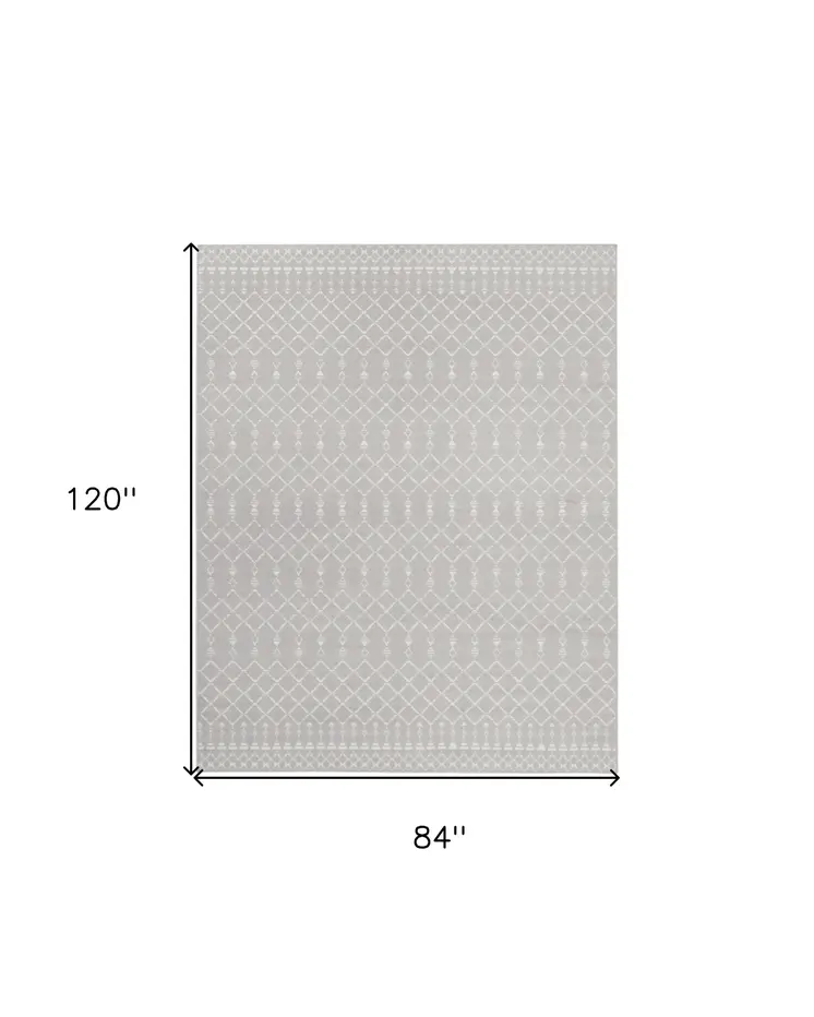 7' X 10' Gray and Ivory Moroccan Distressed Non Skid Area Rug