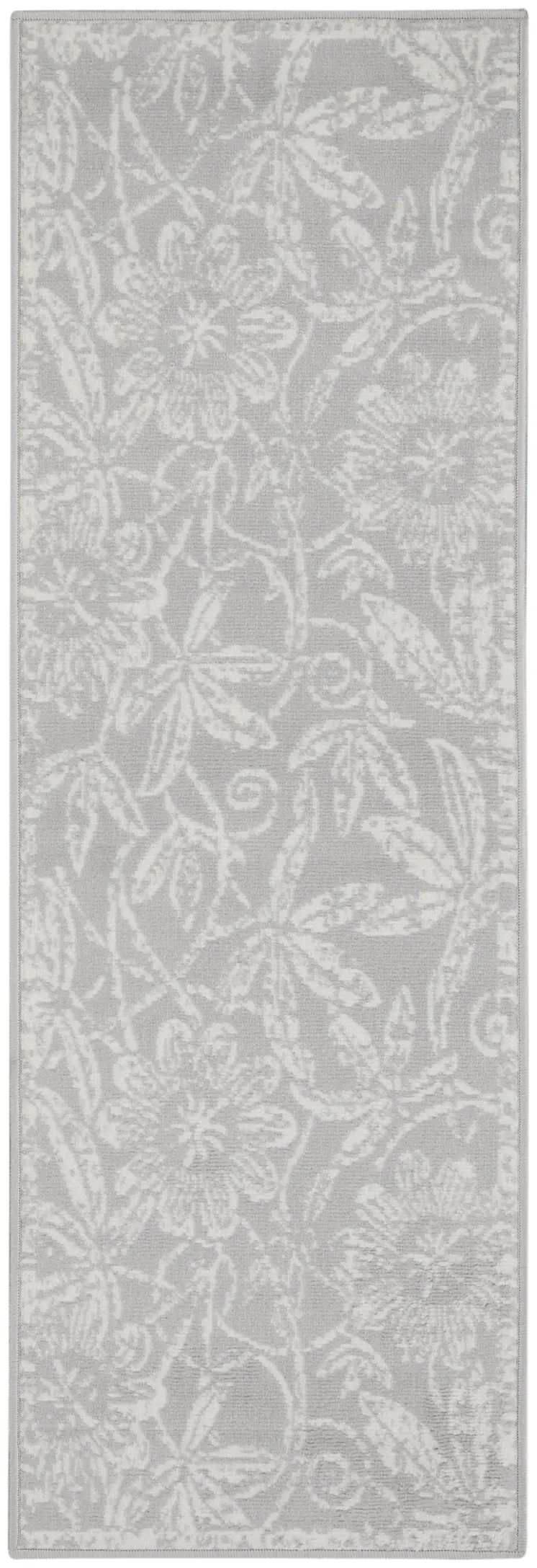 8' Gray and Ivory Floral Distressed Non Skid Runner Rug