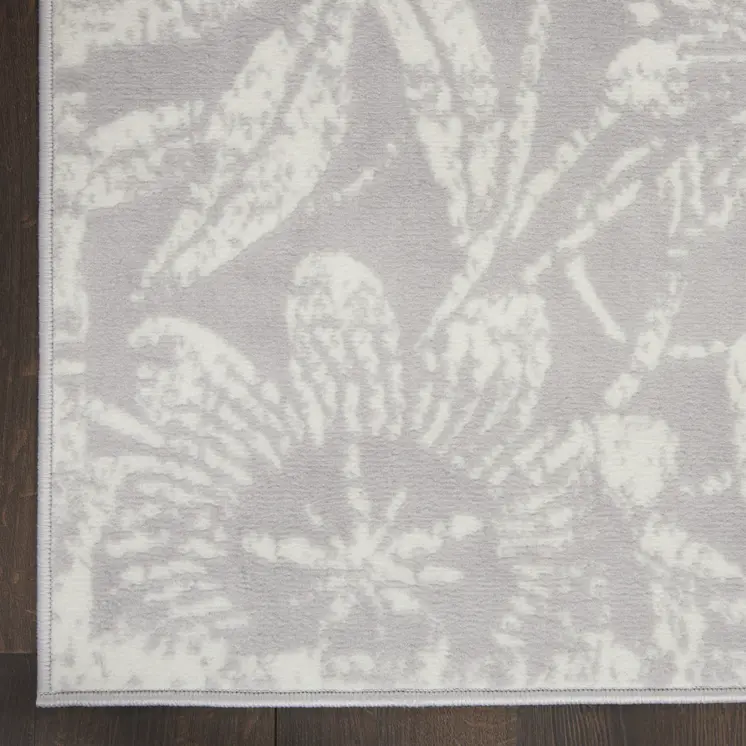8' Gray and Ivory Floral Distressed Non Skid Runner Rug