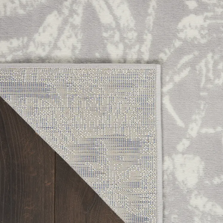 8' Gray and Ivory Floral Distressed Non Skid Runner Rug