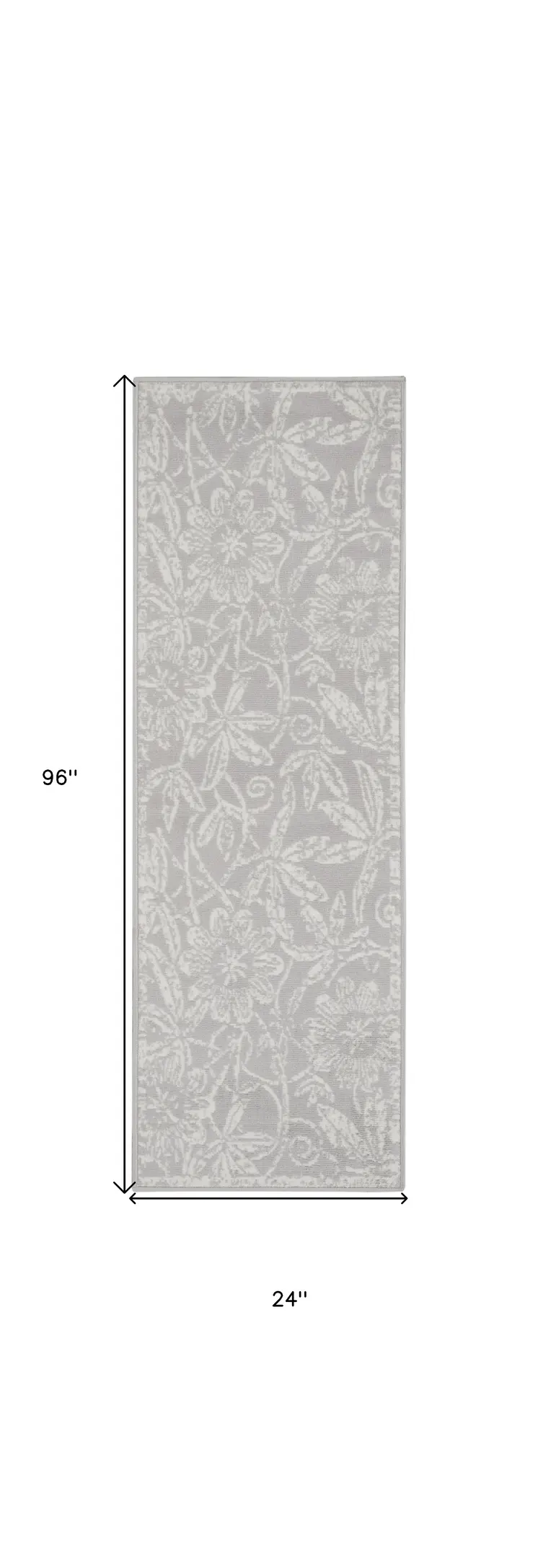 8' Gray and Ivory Floral Distressed Non Skid Runner Rug