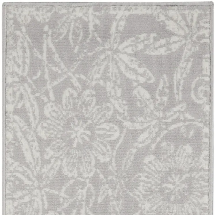 8' Gray and Ivory Floral Distressed Non Skid Runner Rug