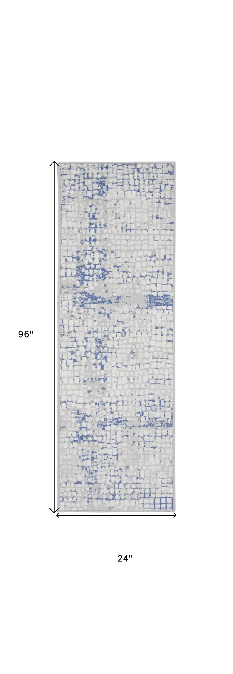 8' Ivory Blue and Gray Abstract Distressed Non Skid Runner Rug