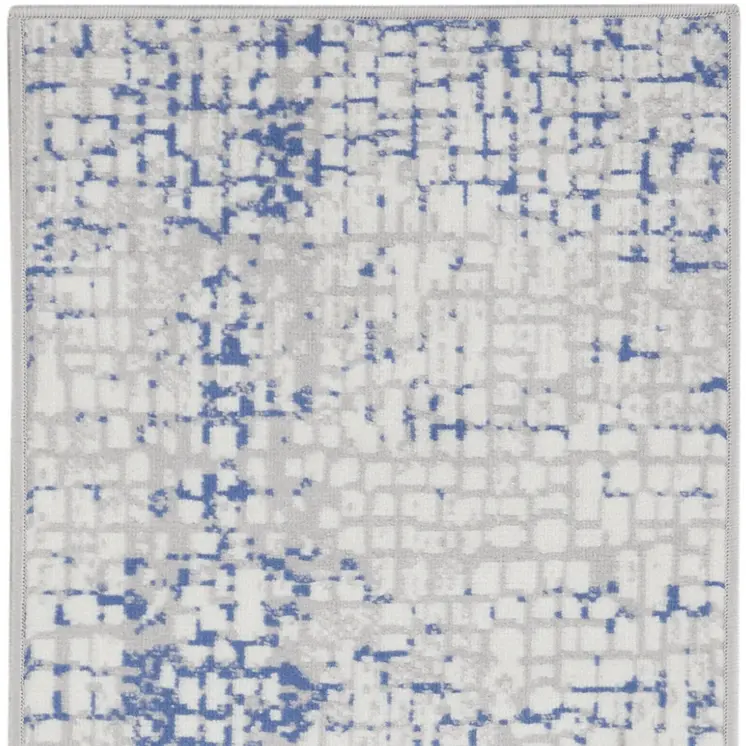8' Ivory Blue and Gray Abstract Distressed Non Skid Runner Rug