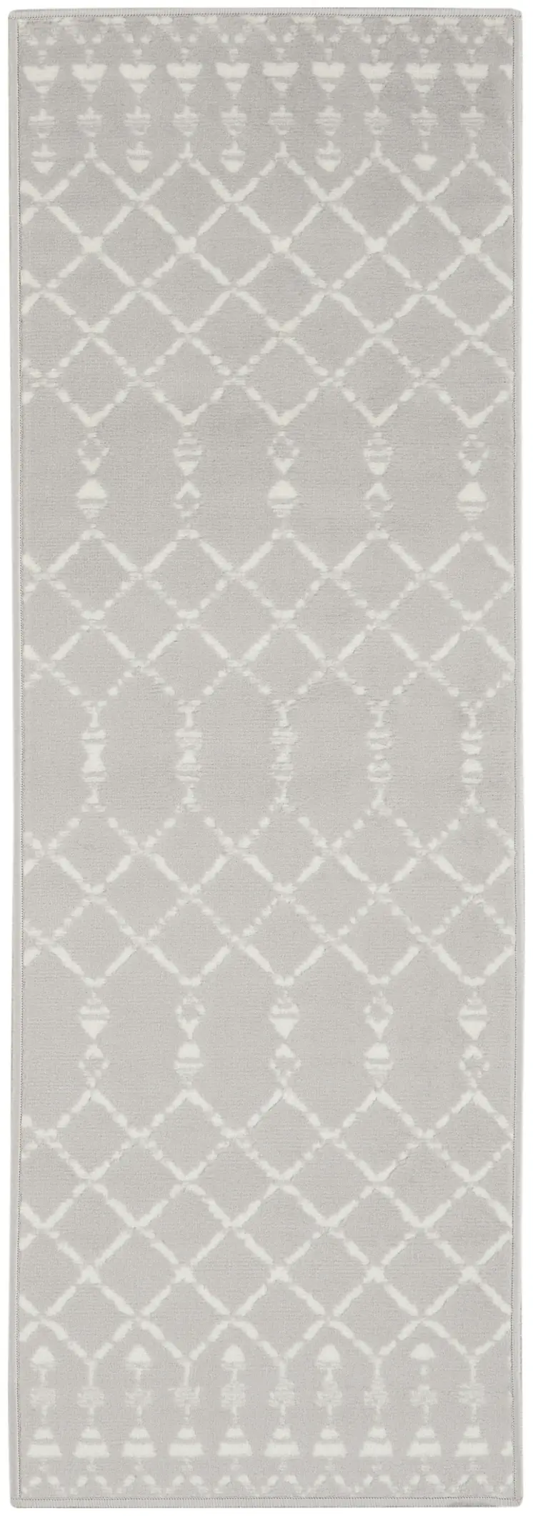 8' Gray and Ivory Moroccan Distressed Non Skid Runner Rug