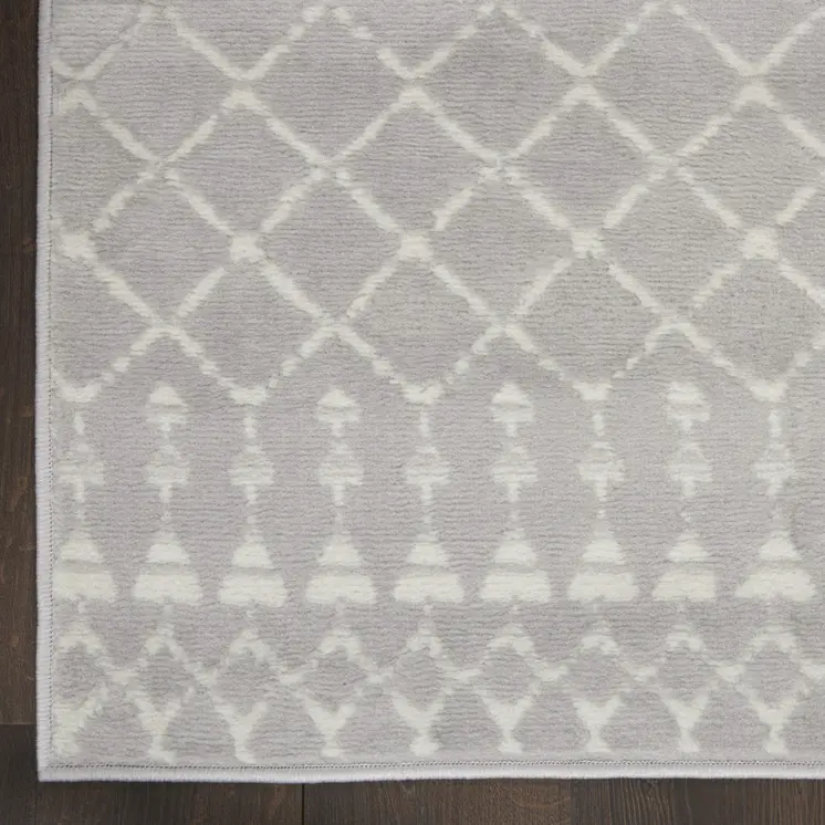 8' Gray and Ivory Moroccan Distressed Non Skid Runner Rug