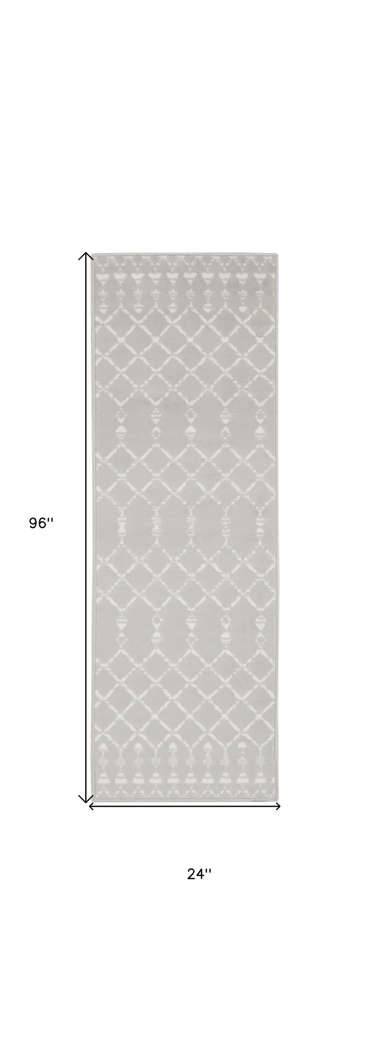 8' Gray and Ivory Moroccan Distressed Non Skid Runner Rug