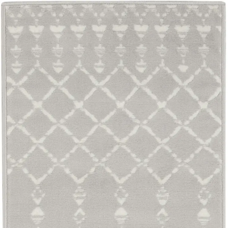 8' Gray and Ivory Moroccan Distressed Non Skid Runner Rug