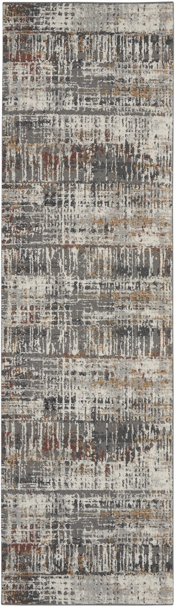 8' Cream Black and Gray Abstract Runner Rug