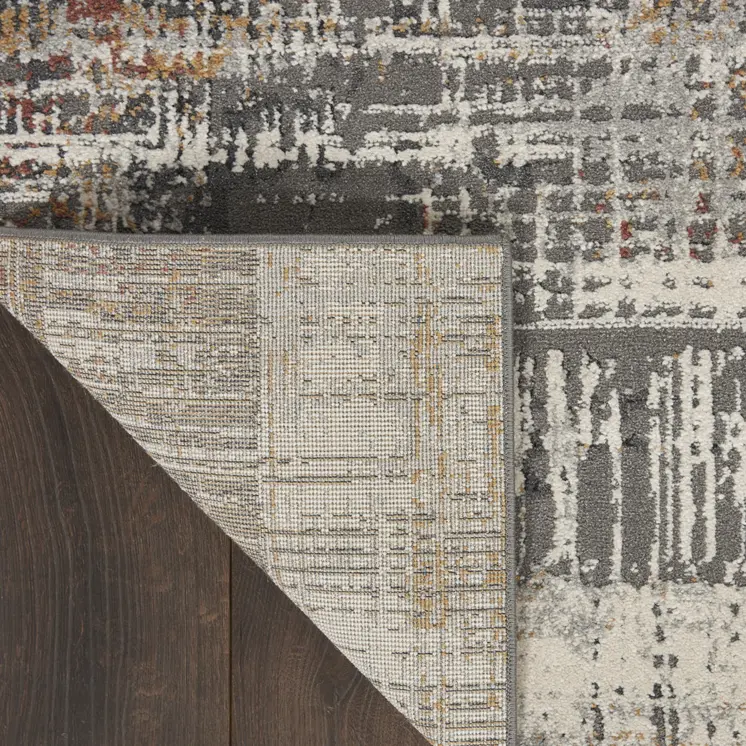 8' Cream Black and Gray Abstract Runner Rug