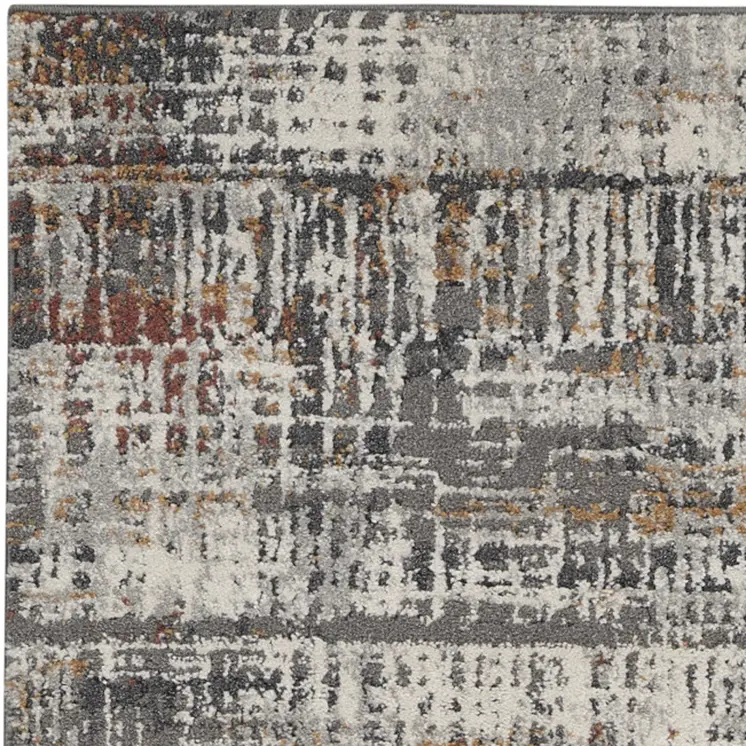 8' Cream Black and Gray Abstract Runner Rug