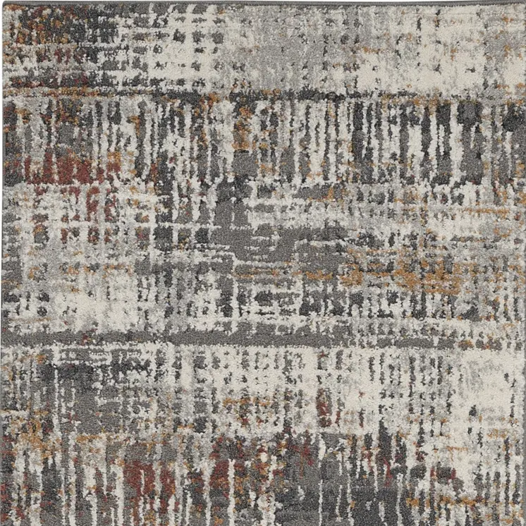 8' Cream Black and Gray Abstract Runner Rug