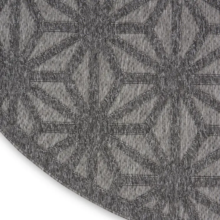 8' Dark Gray And Light Gray Round Geometric Indoor Outdoor Area Rug