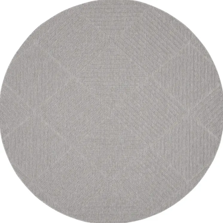 8' Light Gray And Gray Round Geometric Indoor Outdoor Area Rug