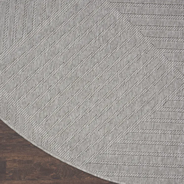 8' Light Gray And Gray Round Geometric Indoor Outdoor Area Rug