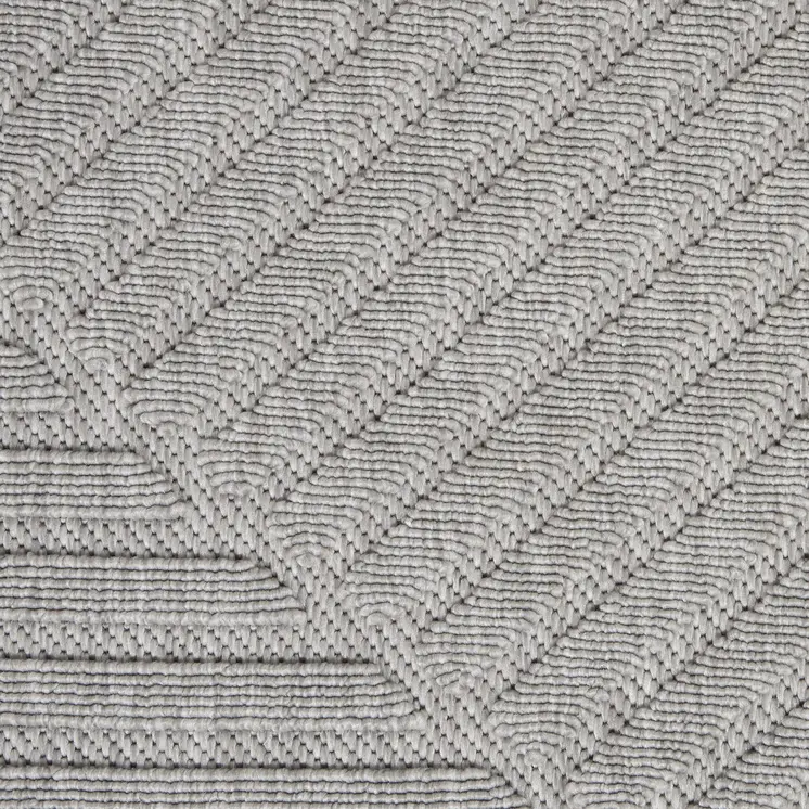 8' Light Gray And Gray Round Geometric Indoor Outdoor Area Rug