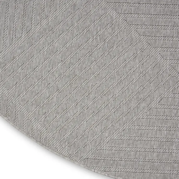 8' Light Gray And Gray Round Geometric Indoor Outdoor Area Rug