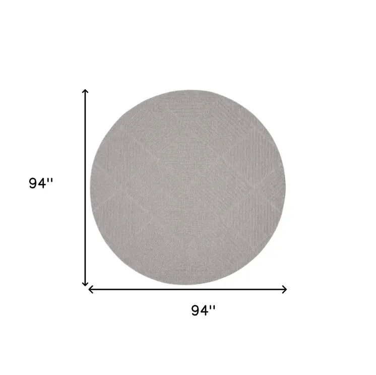 8' Light Gray And Gray Round Geometric Indoor Outdoor Area Rug
