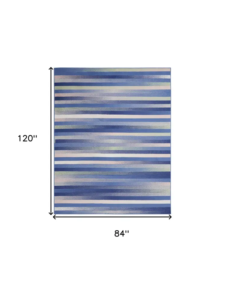 7' X 10' Ivory Tan and Blue Abstract Distressed Non Skid Area Rug