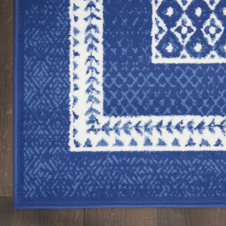 7' X 10' Ivory and Navy Blue Geometric Distressed Non Skid Area Rug