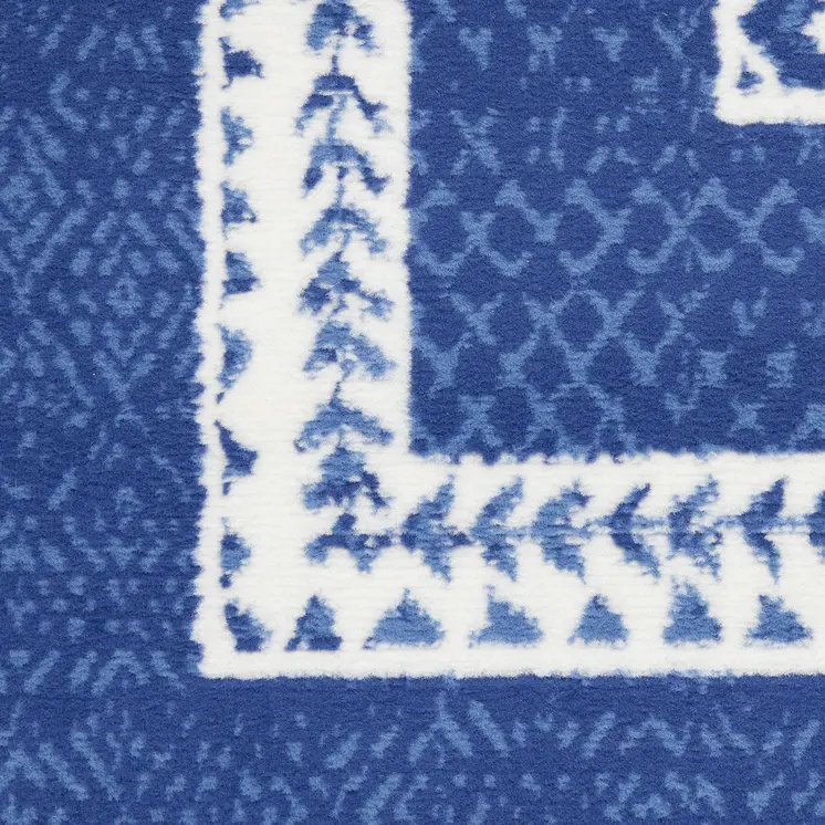 7' X 10' Ivory and Navy Blue Geometric Distressed Non Skid Area Rug