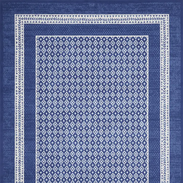 7' X 10' Ivory and Navy Blue Geometric Distressed Non Skid Area Rug