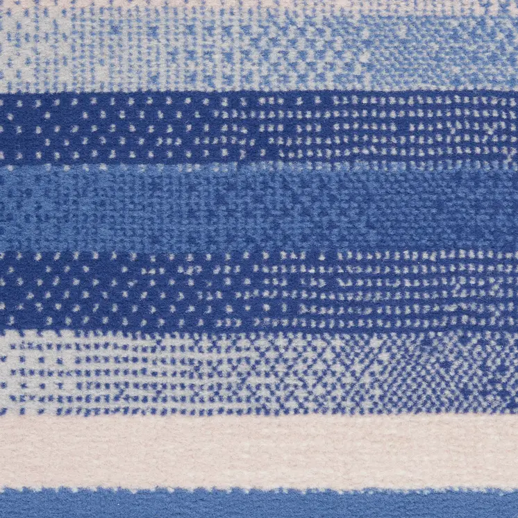 8' Ivory Tan and Blue Abstract Distressed Non Skid Runner Rug