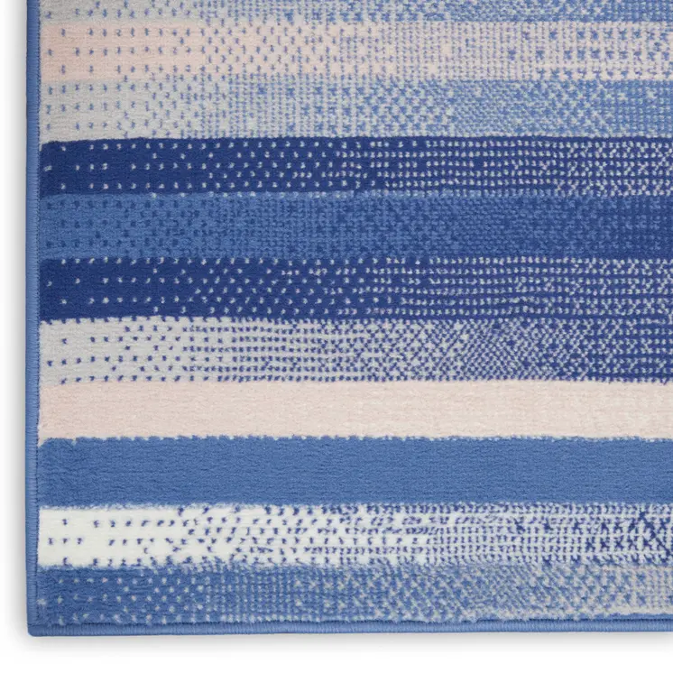 8' Ivory Tan and Blue Abstract Distressed Non Skid Runner Rug