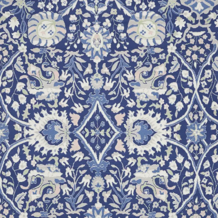 7' X 10' Navy Blue Ivory and Beige Floral Distressed Non Skid Area Rug