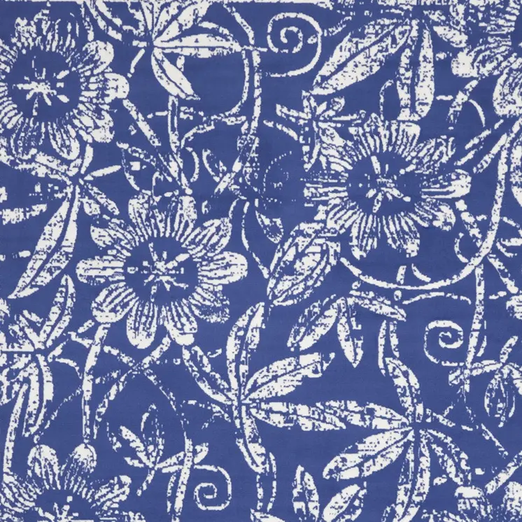 7' X 10' Ivory and Navy Blue Floral Distressed Non Skid Area Rug