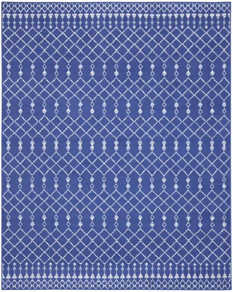 7' X 10' Navy Blue and Ivory Moroccan Distressed Non Skid Area Rug