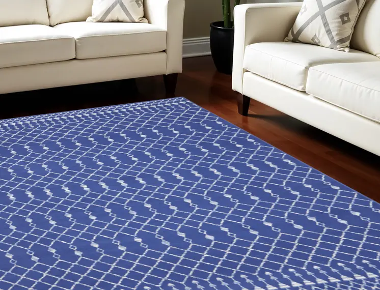 7' X 10' Navy Blue and Ivory Moroccan Distressed Non Skid Area Rug