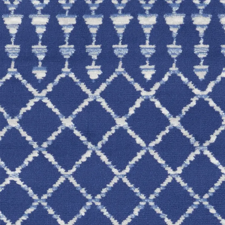 8' Navy Blue and Ivory Moroccan Distressed Non Skid Runner Rug