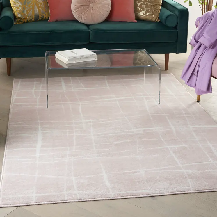 6' X 9' Pink and Ivory Abstract Distressed Non Skid Area Rug