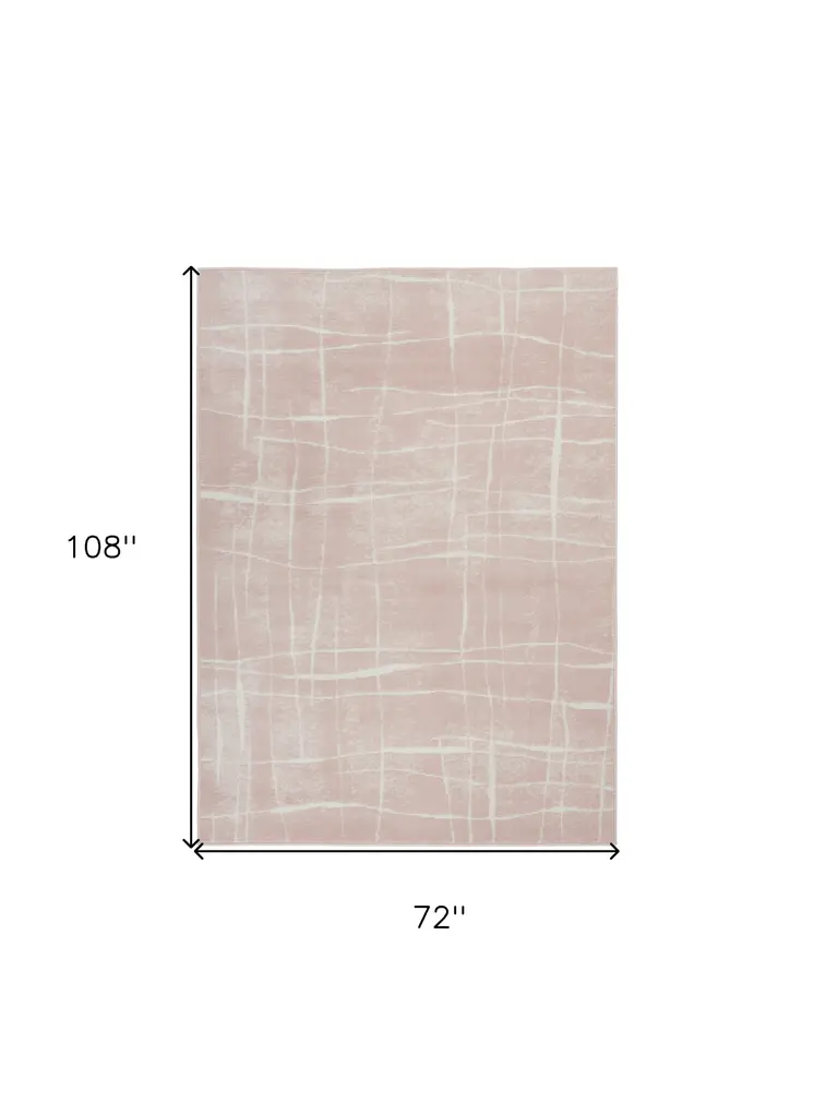 6' X 9' Pink and Ivory Abstract Distressed Non Skid Area Rug