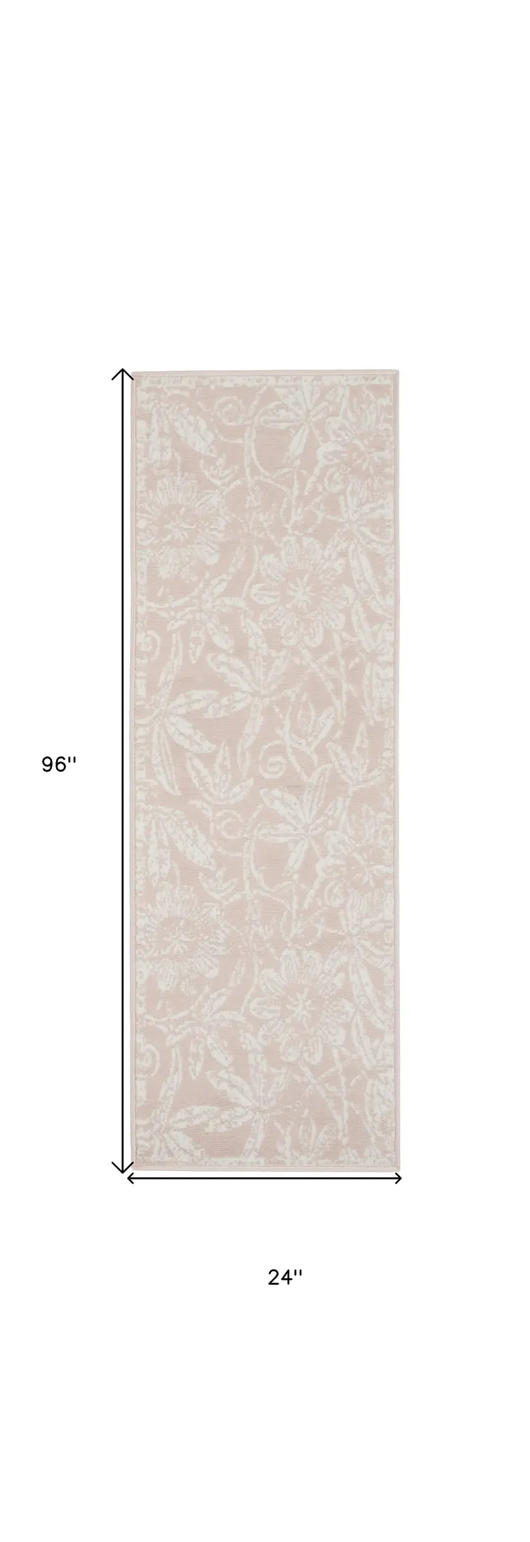 8' Pink and Ivory Tropical Floral Distressed Non Skid Runner Rug