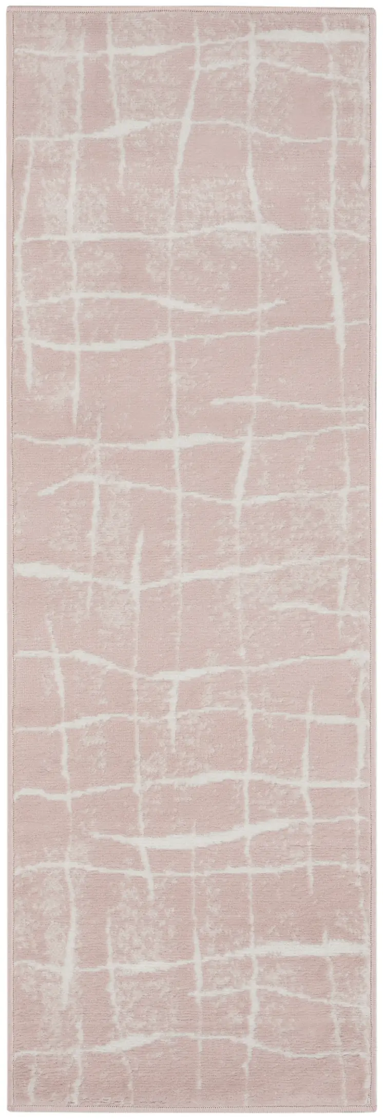 8' Pink and Ivory Abstract Distressed Non Skid Runner Rug