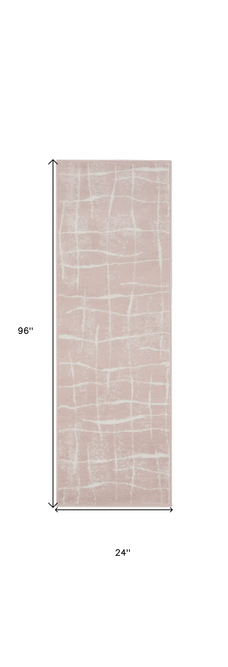8' Pink and Ivory Abstract Distressed Non Skid Runner Rug