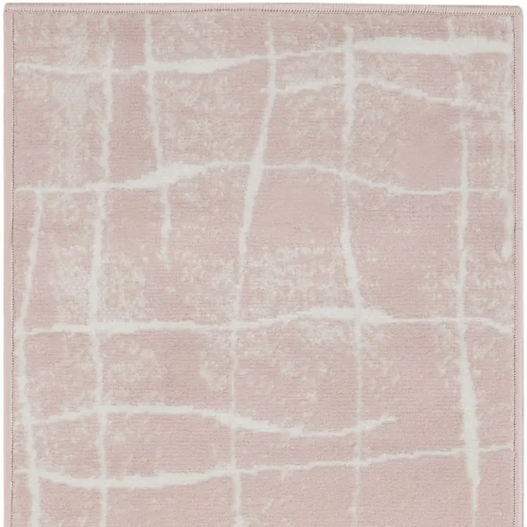 8' Pink and Ivory Abstract Distressed Non Skid Runner Rug