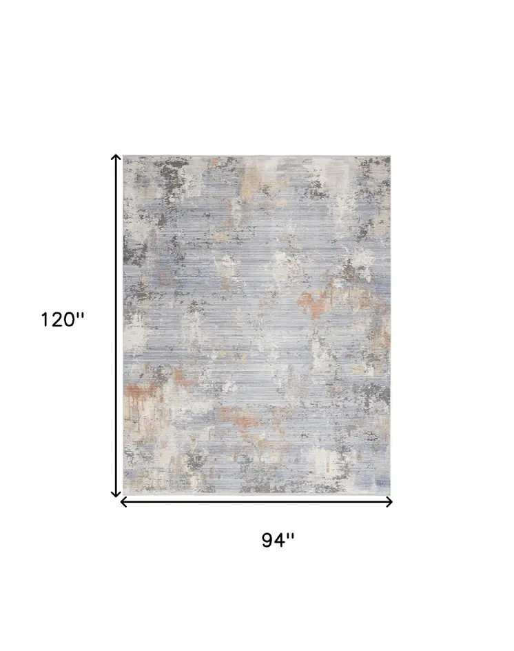 8' X 10' Slate Blue Abstract Area Rug With Fringe