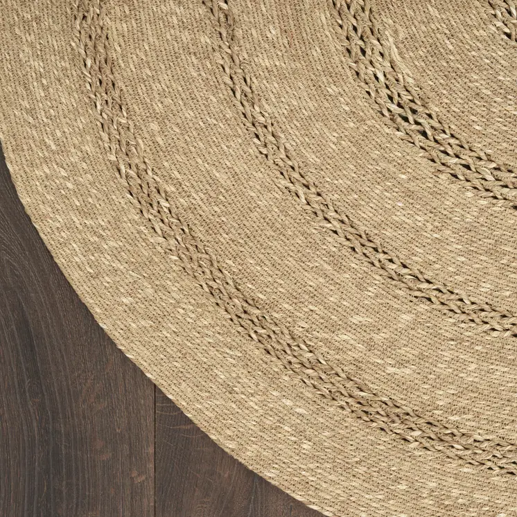 8' Natural And Brown Round Handmade Indoor Outdoor Area Rug