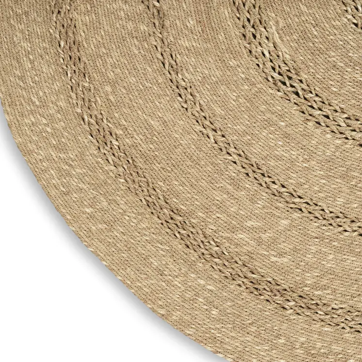 8' Natural And Brown Round Handmade Indoor Outdoor Area Rug