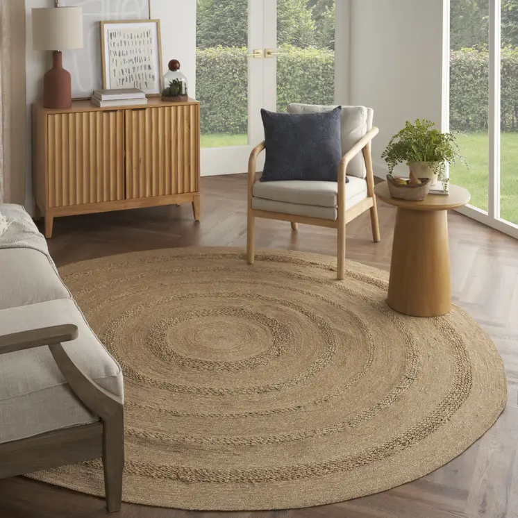 8' Natural And Brown Round Handmade Indoor Outdoor Area Rug