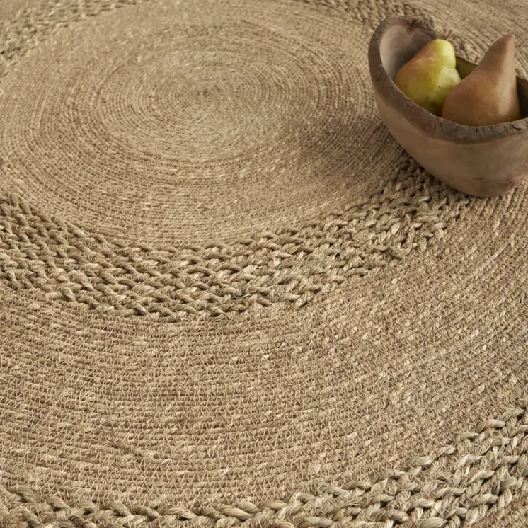 8' Natural And Brown Round Handmade Indoor Outdoor Area Rug