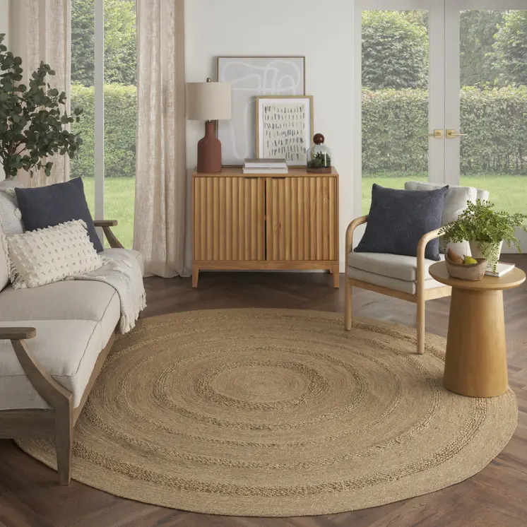 8' Natural And Brown Round Handmade Indoor Outdoor Area Rug