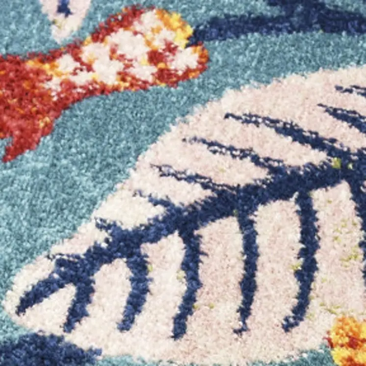 8' X 10' Aqua Floral Power Loom Area Rug