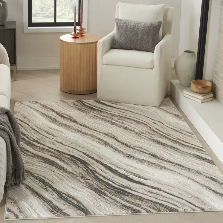 6' X 9' Beige and Gray Abstract Non Skid Area Rug
