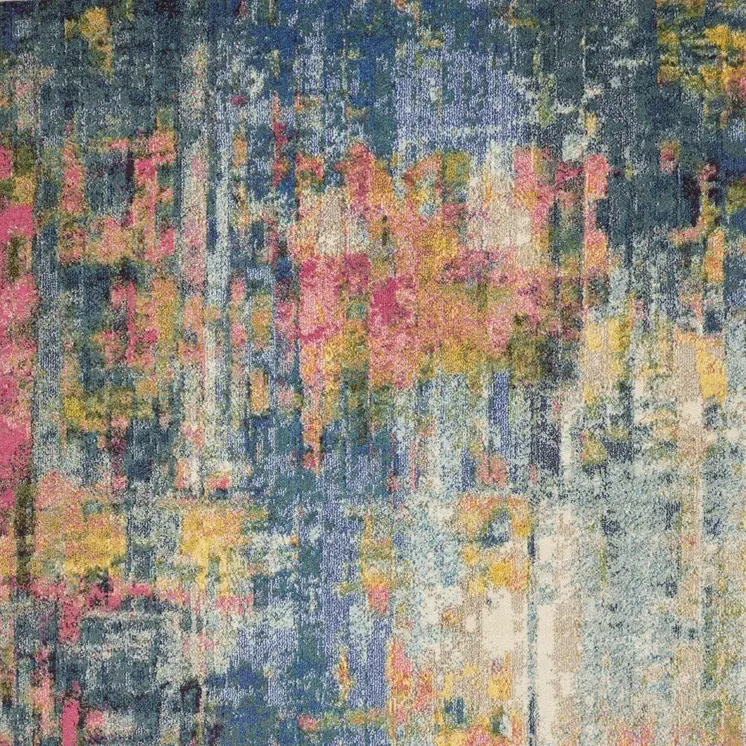 7' X 10' Blue and Yellow Abstract Power Loom Area Rug