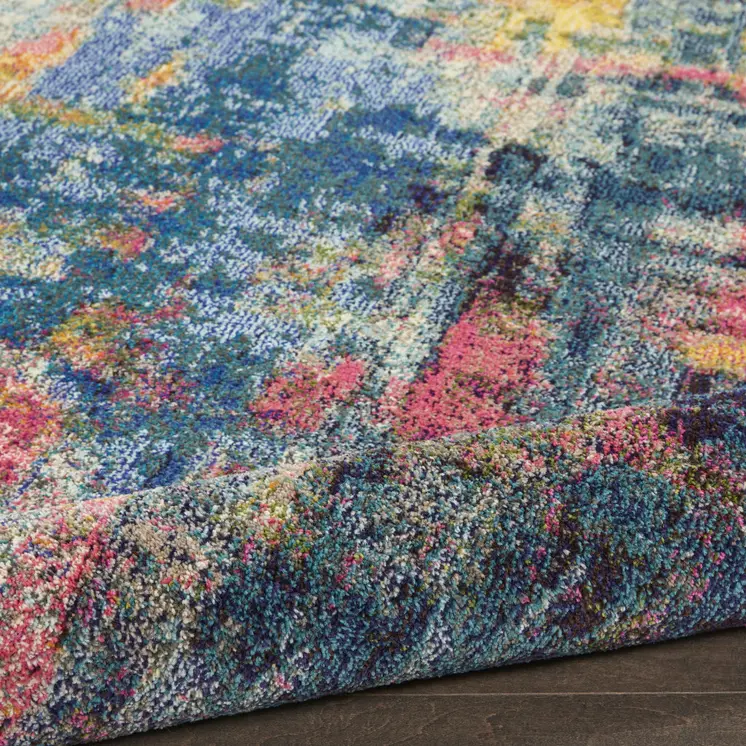 7' X 10' Blue and Yellow Abstract Power Loom Area Rug