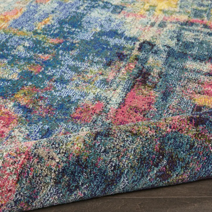 7' X 10' Blue and Yellow Abstract Power Loom Area Rug